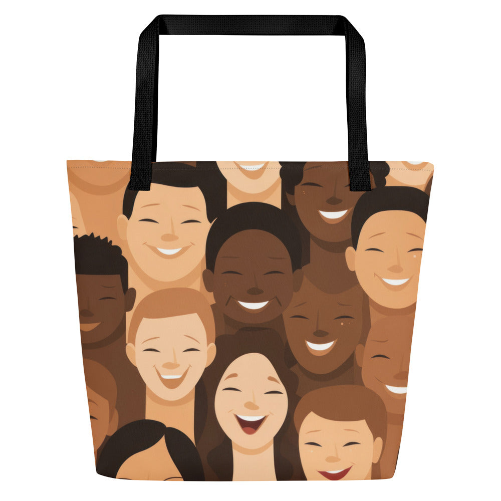 Happy Faces Large Tote Bag W/ Inside Pocket