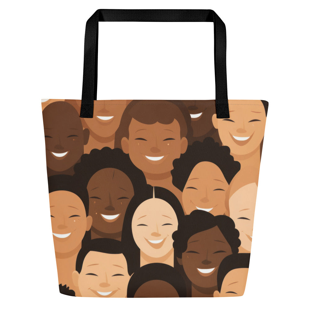 Happy Faces Large Tote Bag W/ Inside Pocket