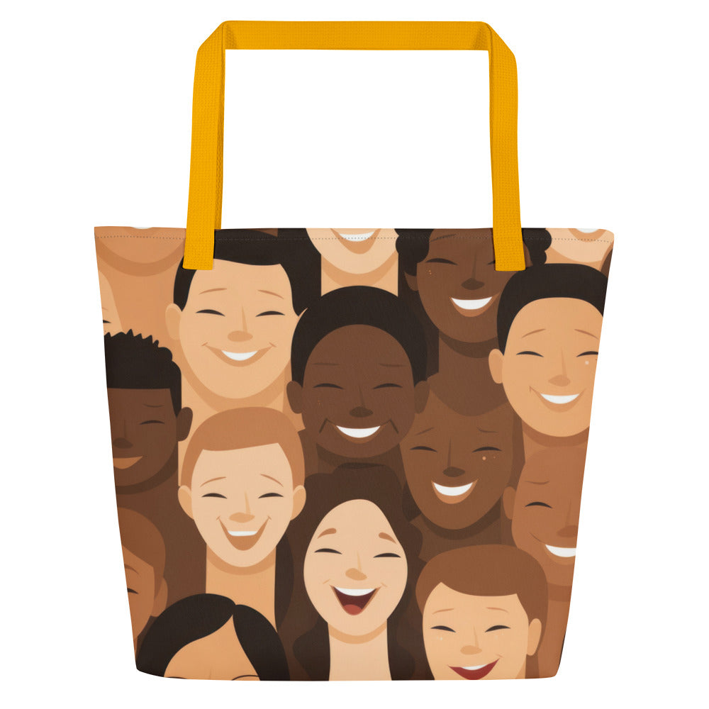 Happy Faces Large Tote Bag W/ Inside Pocket