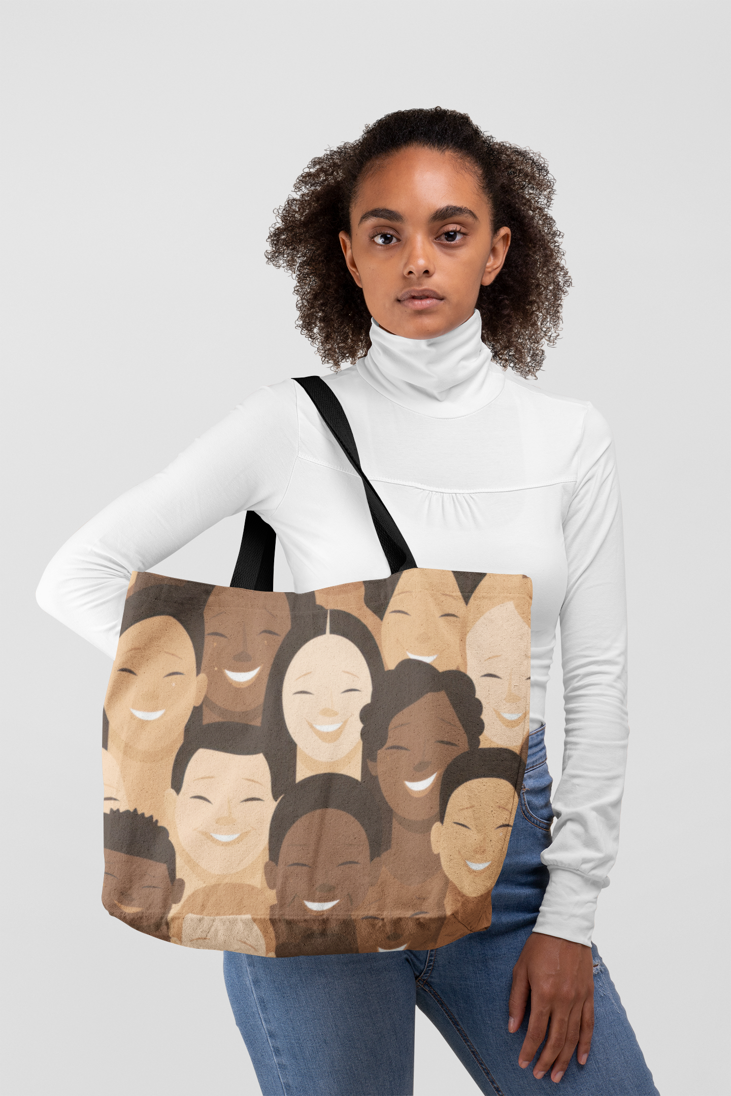 Happy Faces Large Tote Bag W/ Inside Pocket